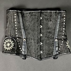 Black Brocade Steampunk Goth Corset Under Bust